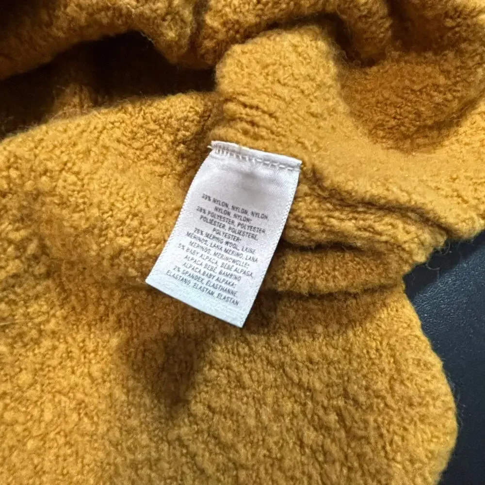 Anthropologie Womens XL Mustard Gold V-Neck Alpaca Wool Boucle Knit Sweater Top